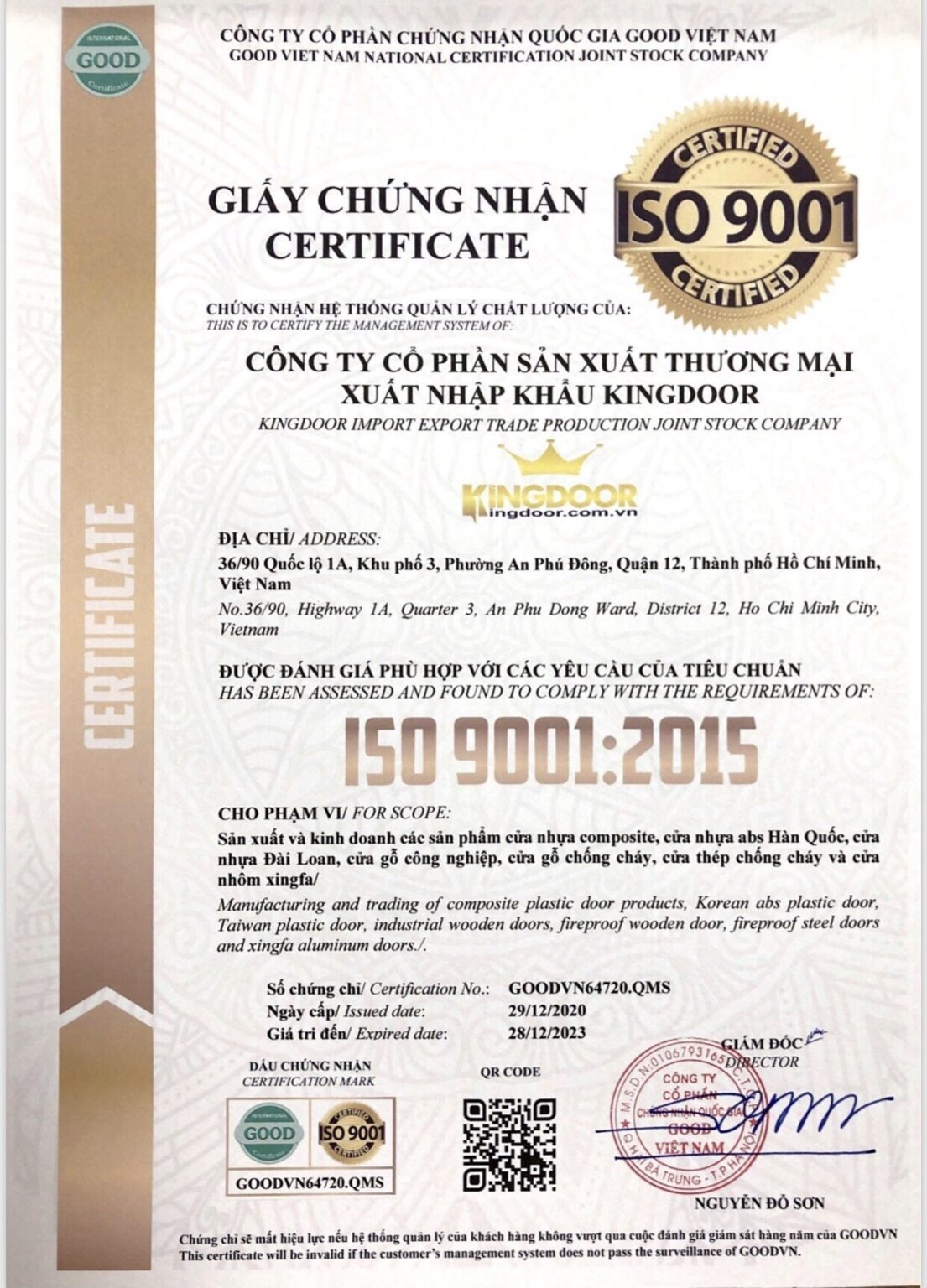 Cửa nhựa ABS Hàn Quốc có giấy chứng nhận ISO 9001